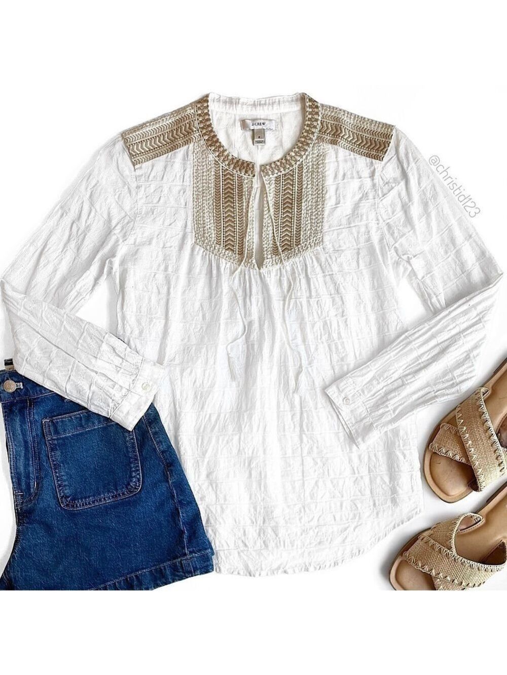 J. Crew Embroidered Bib Peasant Top